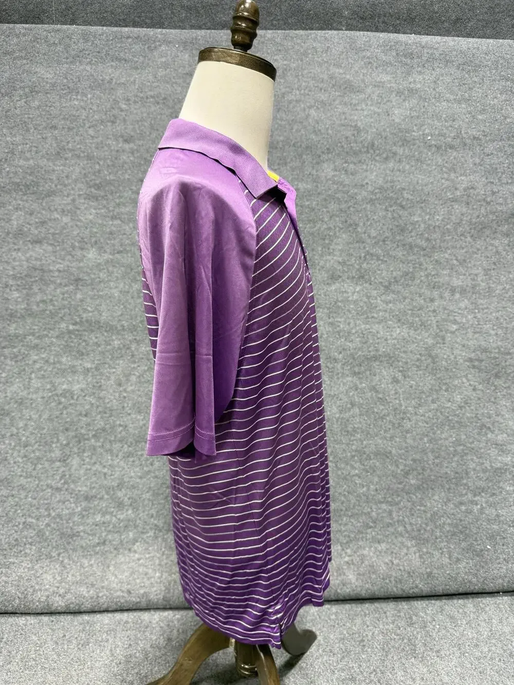 Greg Norman For Tasso Elba Polo Shirt Mens Large Purple Striped PlayDry Golf Top